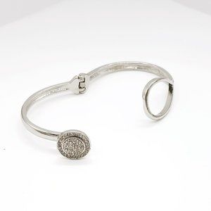 Hinged Round Pave Bangle Bracelet 7" Silver Tone with Front Hook Closure Jewelry
